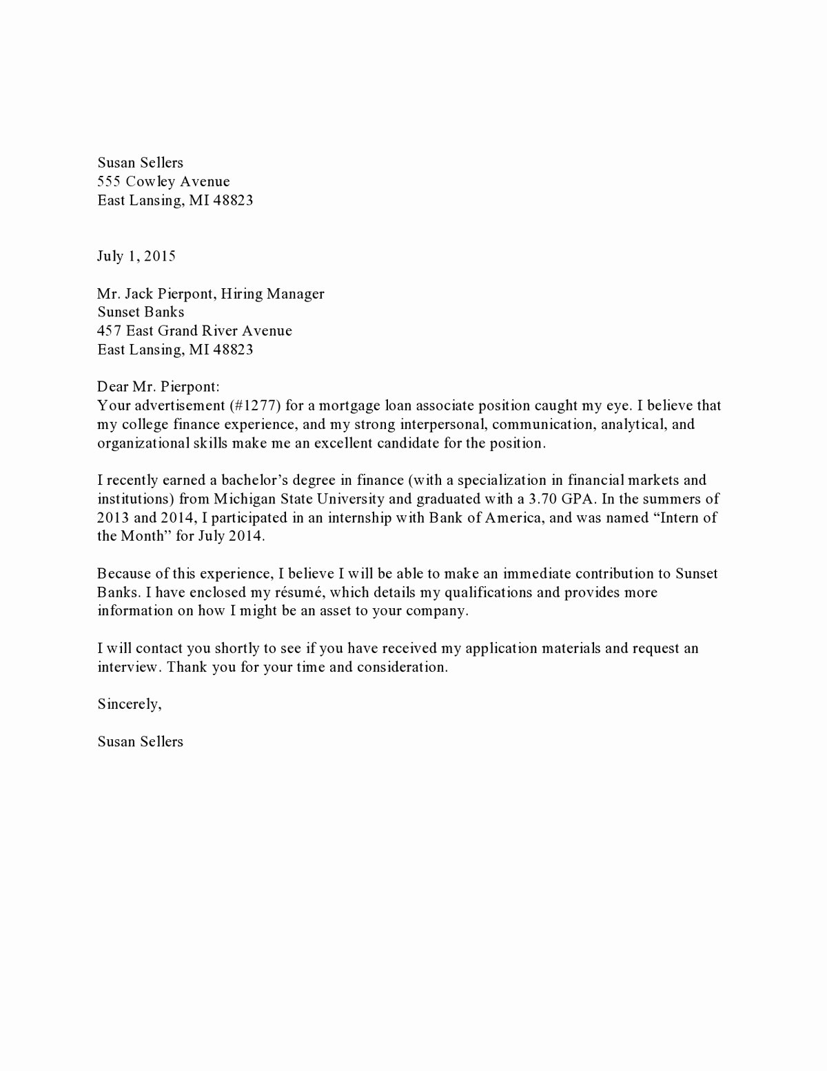 Banking Cover Letter Sample Beautiful Mercial Banking Entry Level Response to Ad Letter
