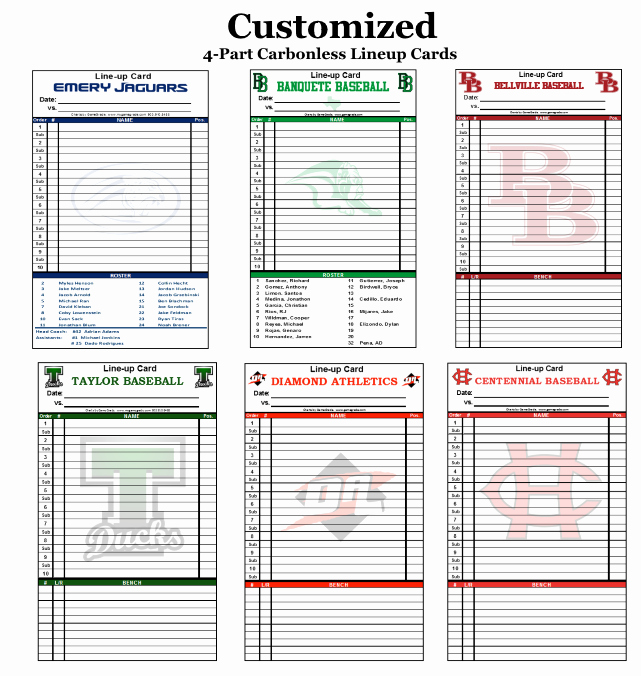 Baseball Line Up Cards Awesome 30 Lineup Cards with Your Team Logo Your Team Colors