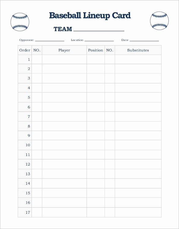 Baseball Line Up Sheets Lovely Baseball Line Up Card Template – 9 Free Printable Word