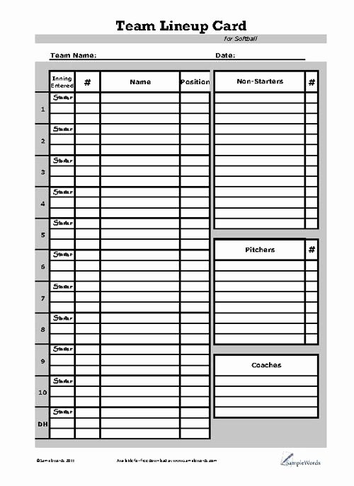 Baseball Lineup Card Excel Beautiful softball Lineup Card