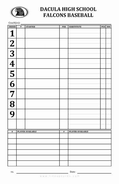 Baseball Lineup Card Excel Elegant Baseball Lineup Card Template Free Download Printable