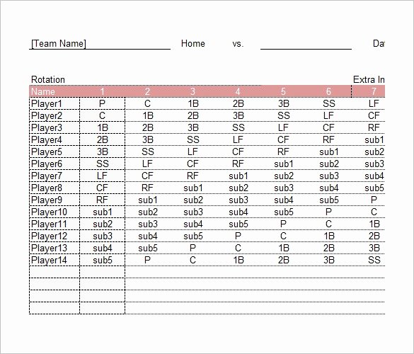 Baseball Lineup Card Excel Unique Baseball Lineup Card Template