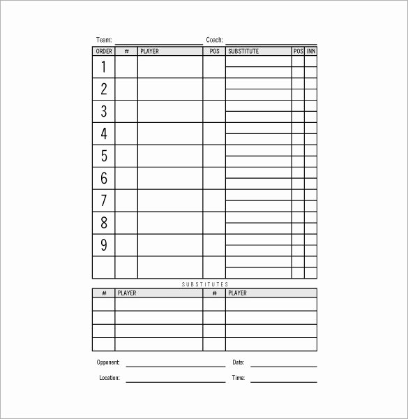 Baseball Lineup Excel Template Beautiful Baseball Lineup Card Template Free Download Printable