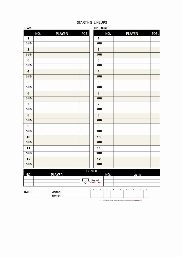 Baseball Lineup Template Lovely 33 Printable Baseball Lineup Templates [free Download]