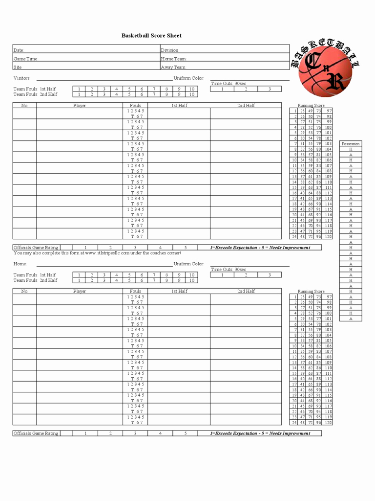 Basketball Score Sheet Template Luxury 2019 Basketball Score Sheet Fillable Printable Pdf