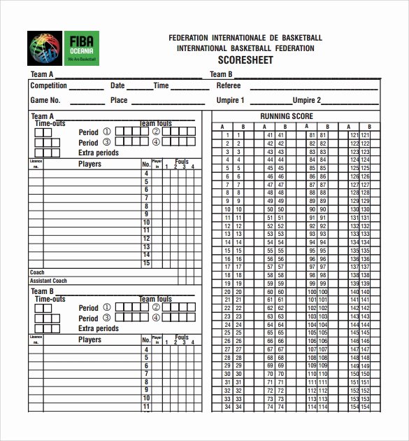 Basketball Score Sheet Template Unique Free 11 Sample Basketball Score Sheets In Google Docs