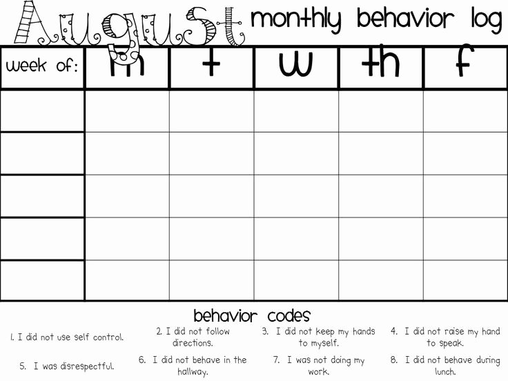 Behavior Charts for Home Fresh Monthly Behavior Logs W Behavior Codes for Much Quicker