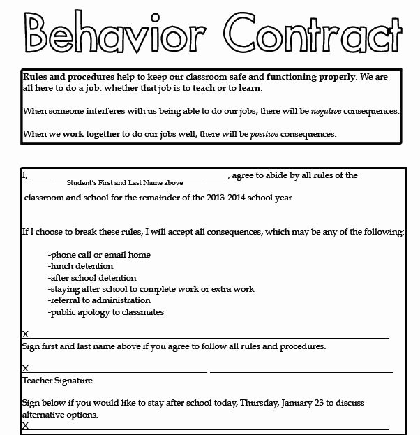 Behavior Contract Template for Adults Awesome Behavior Contract Template for Adults 1868