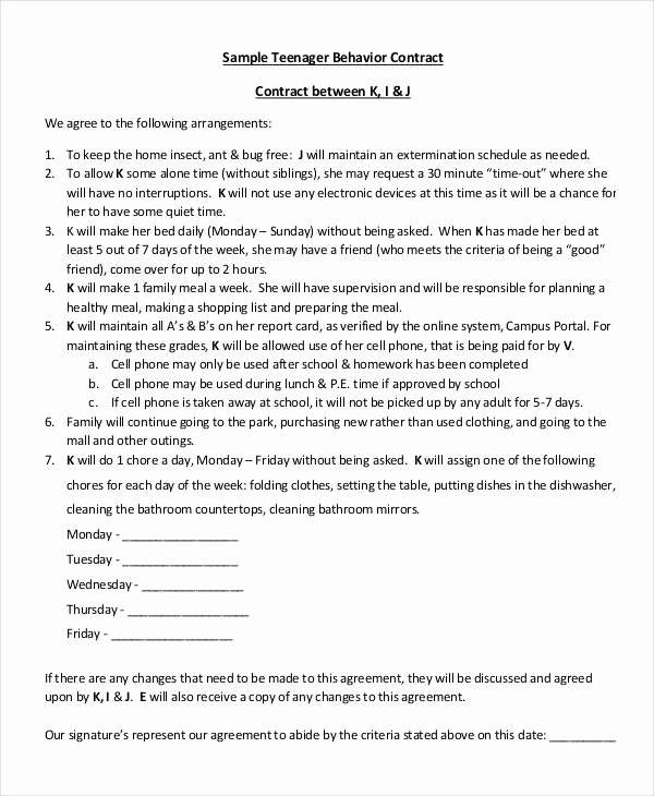 Behavior Contract Template for Adults Beautiful 12 Sample Behavior Contract Templates Word Pages Docs