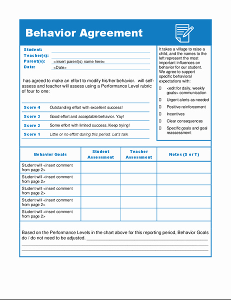 Behavior Contract Template for Adults Beautiful Education Fice