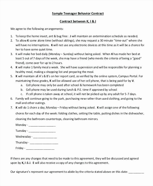 Behavior Contract Template for Adults Best Of Behavioral Contract Template – Stagingusasportfo