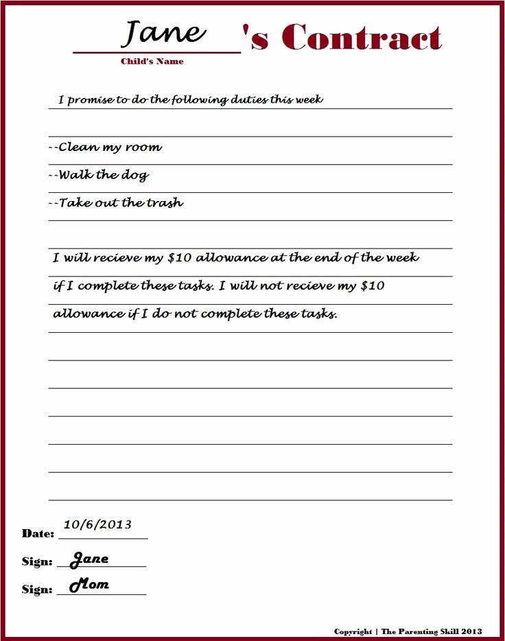 Behavior Contract Template for Adults Best Of Parent Child Contract Google Search