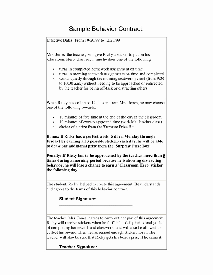 Behavior Contract Template for Adults Elegant Sample Behavior Contract In Word and Pdf formats