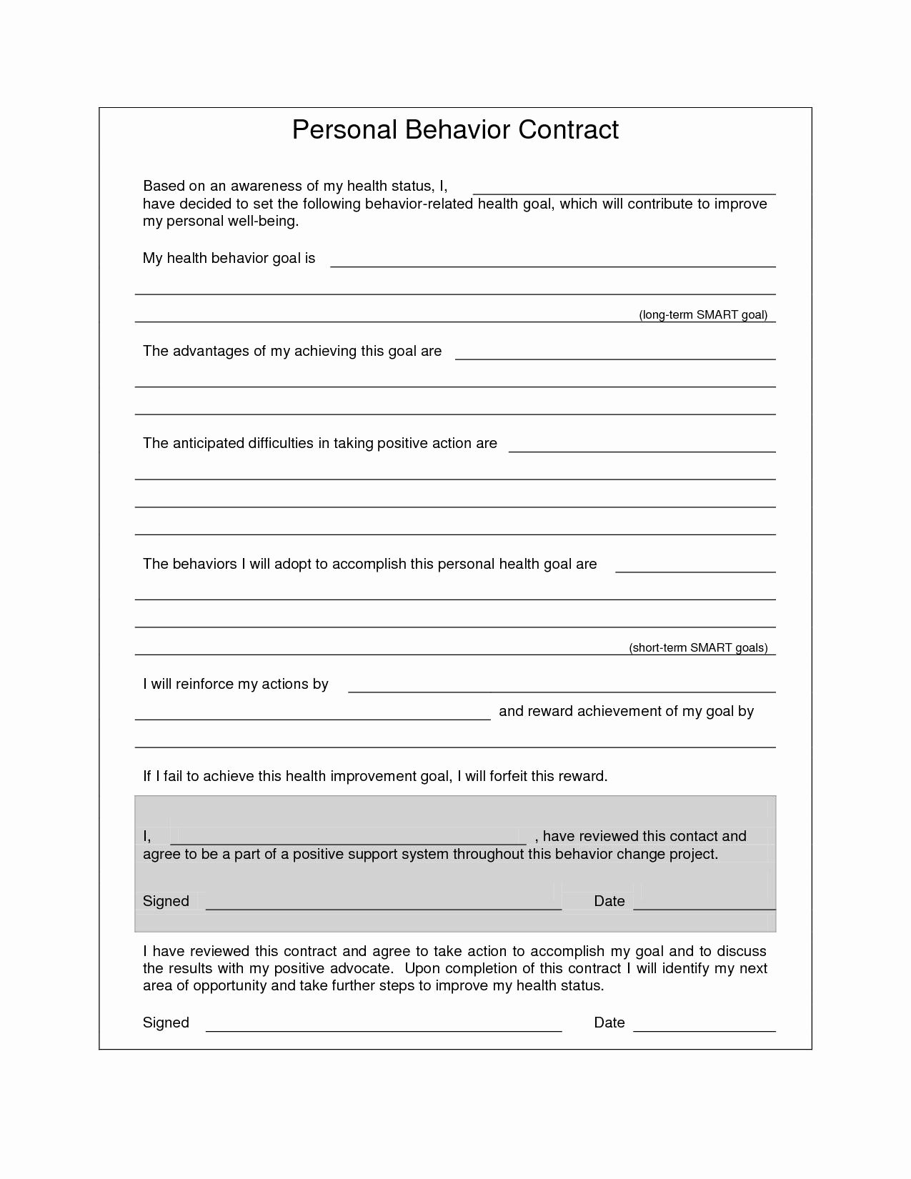 Behavior Contract Template for Adults Fresh Behavior Contract Template for Adults 1868