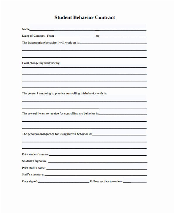 Behavior Contract Template for Adults Unique Behavior Contract Template for Adults