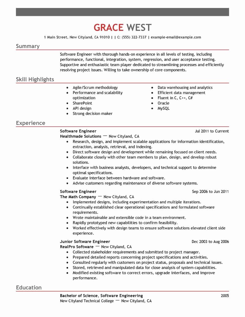 Best Resume format for Engineers Awesome Best software Engineer Resume Example