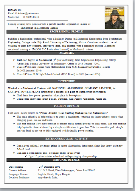 Best Resume format for Engineers Fresh Mechanical Engineering Resume format Resume format for