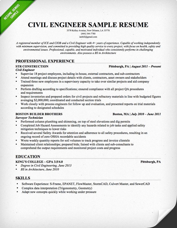 Best Resume format for Engineers New Civil Engineering Resume Sample