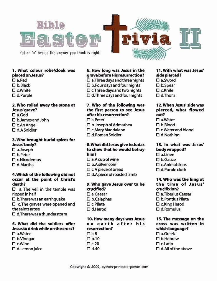 Bible Family Feud Questions Beautiful Easter Bible Trivia Cross Printable Party 2014 Easter