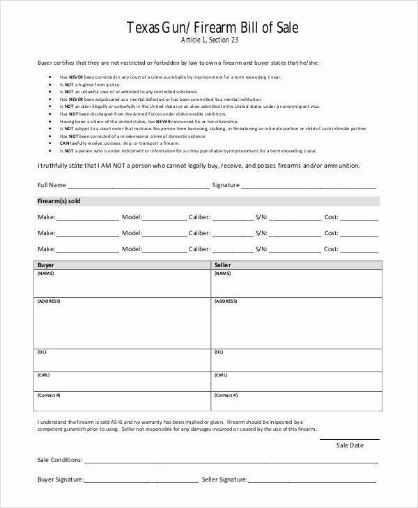 Bill Of Sale Firearms Awesome Sample Bill Of Sale for Gun 8 Examples In Pdf