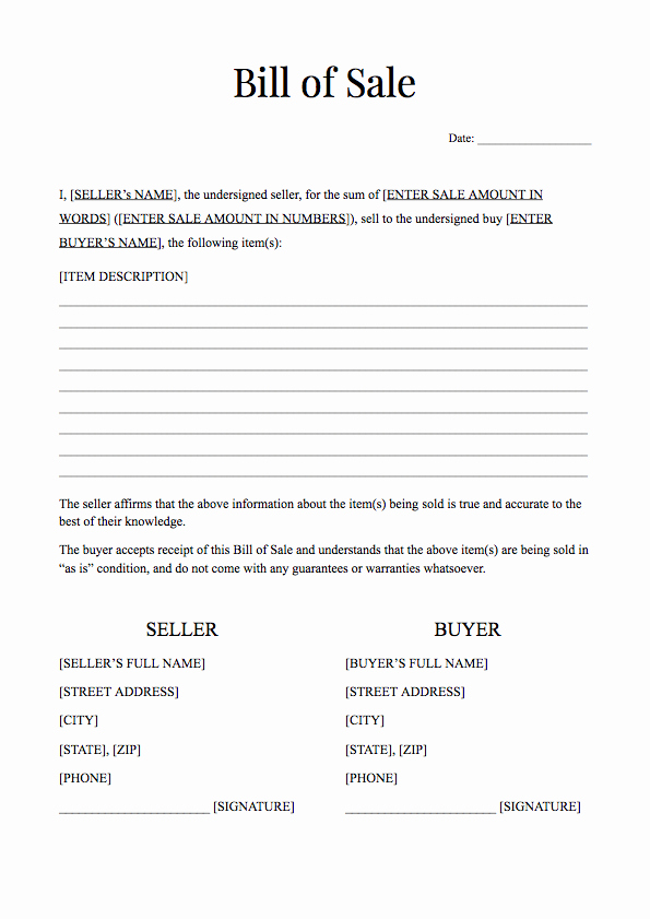 Bill Of Sale Printable Template Fresh Pdf Templates for Free