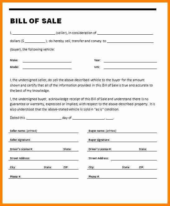 Bill Of Sale Printable Template Unique 7 Printable Bill Of Sale for Used Car