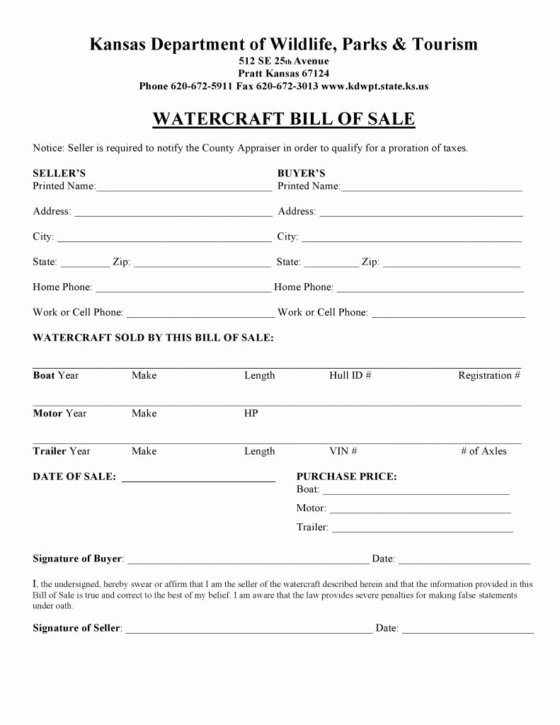 Bill Of Sale Template Boat Unique Free Kansas Watercraft or Boat Bill Of Sale form