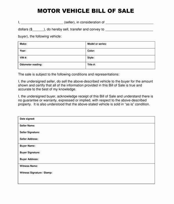 Bill Of Sale Vehicle Inspirational Free Printable Vehicle Bill Of Sale Template form Generic