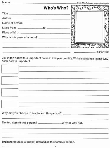 Biography Template for Students Best Of Biography Book Report Template source … 4th Grade