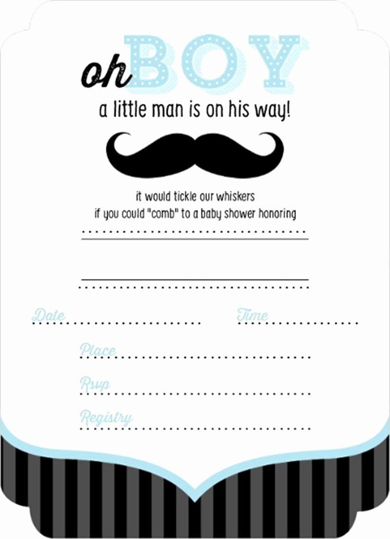 Blank Baby Shower Template Lovely Charming Light Blue and Black Mustache Fill In Blank Baby