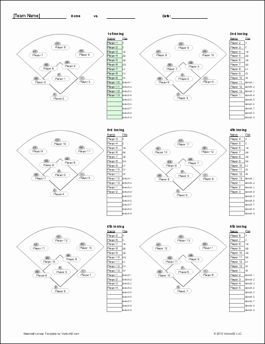Blank Baseball Lineup Card Elegant Free Baseball Roster and Lineup Template