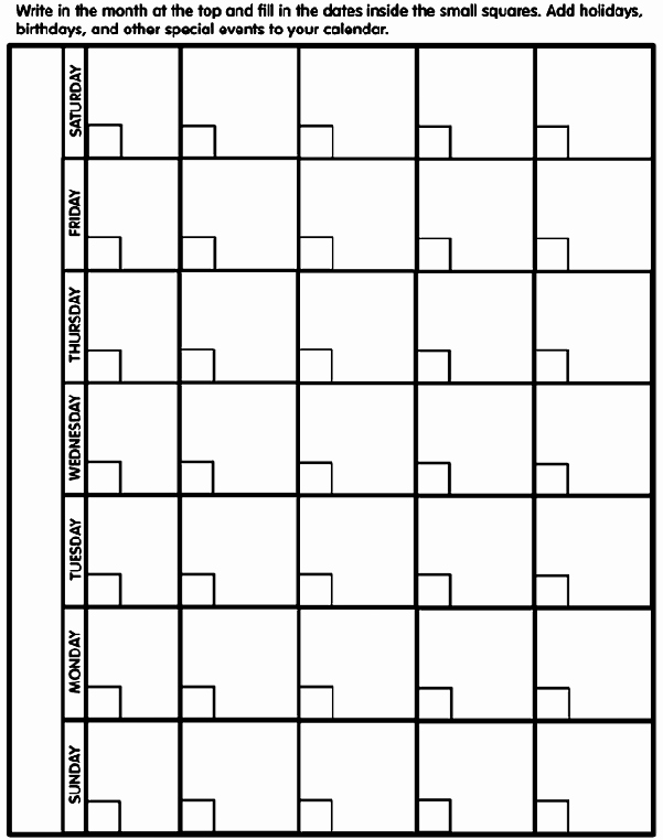 Blank Calendar for Kids Elegant Blank Calendar Template Kids Write In the Month and Dates