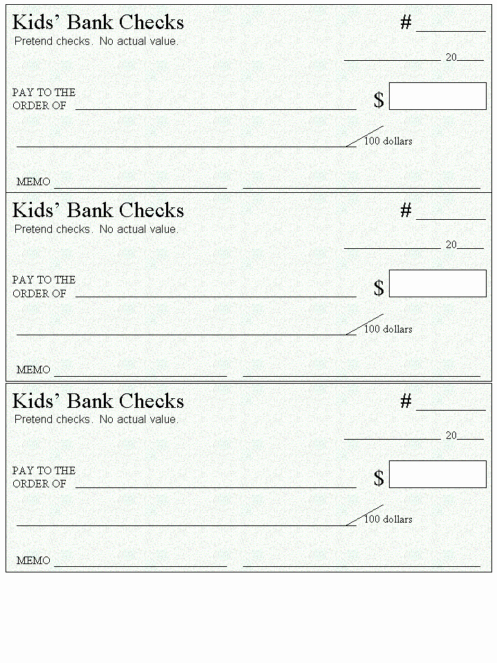 Blank Checks for Kids Lovely Here S A Page Of Blank Checks to Use for Money and
