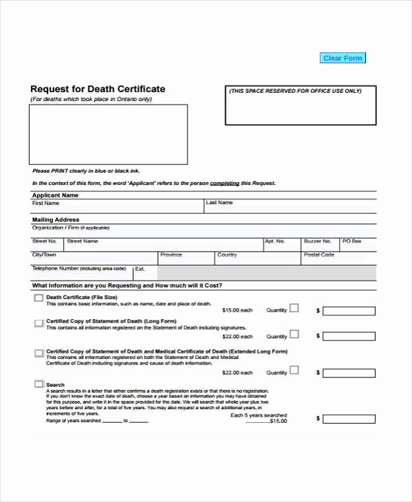 Blank Death Certificate form Best Of 41 Sample Certificate forms