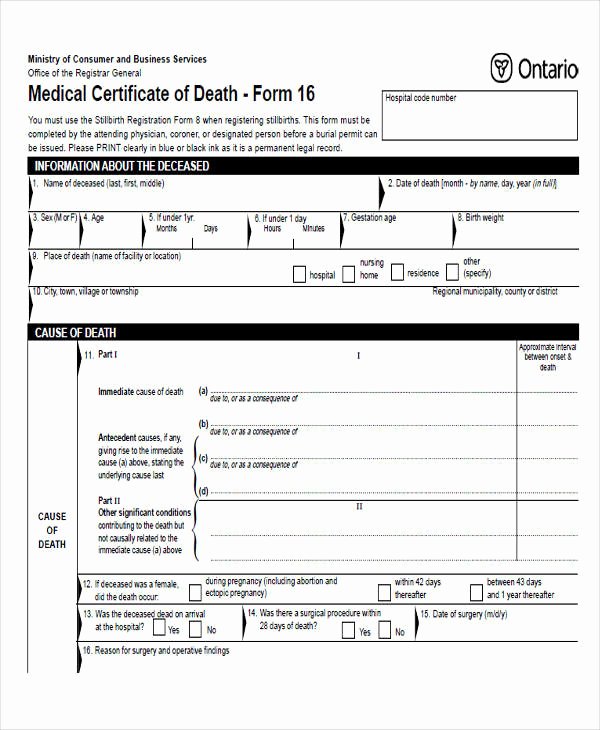 Blank Death Certificate form Best Of Medical forms In Pdf
