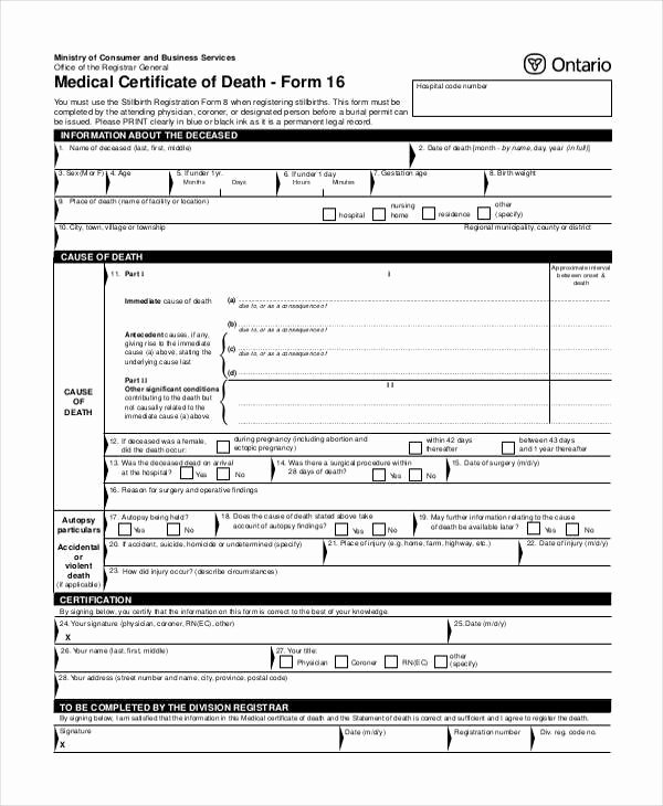 Blank Death Certificate form Fresh Free 41 Certificate form In Templates Pdf