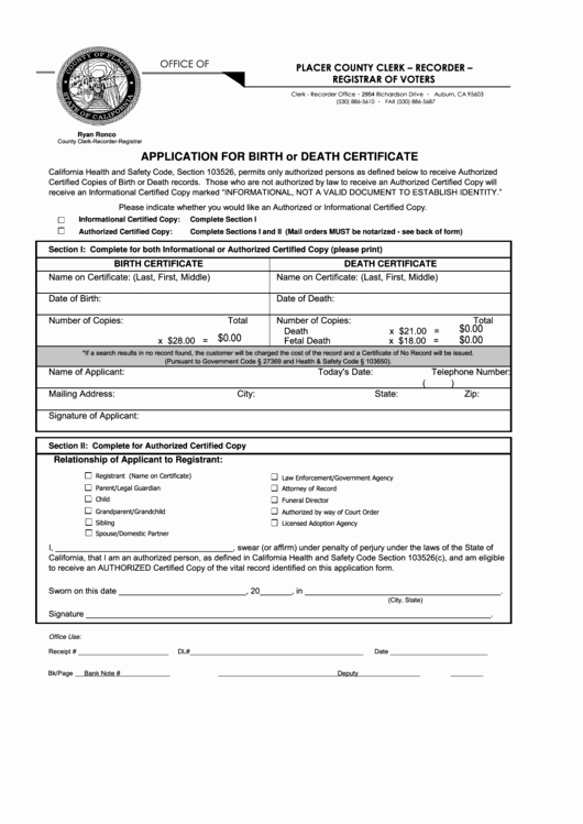 Blank Death Certificate form Luxury Fillable Birth Death Certificate Application form