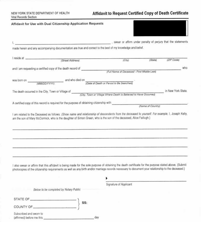 Blank Death Certificate form New Certificate – Genealogy and Jure Sanguinis