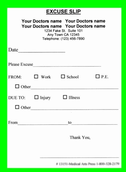 Blank Doctors Note for School Elegant Print A Doctors Note