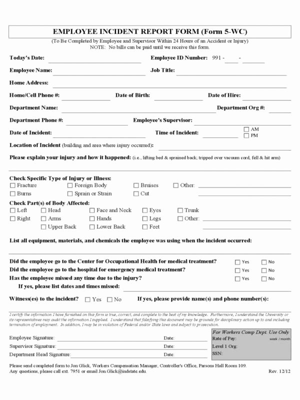 Blank Incident Report form Awesome Employee Accident Report