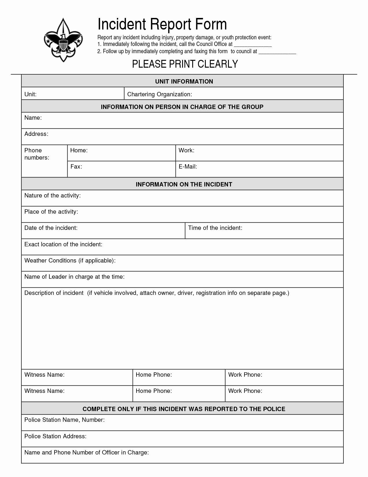 Blank Incident Report form Lovely Best S Of Free Police Incident forms Printable