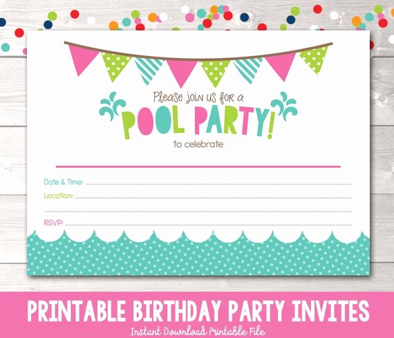 Blank Pool Party Invitations Awesome Girls Pool Party Printable Invitation Fill In Blank Invite