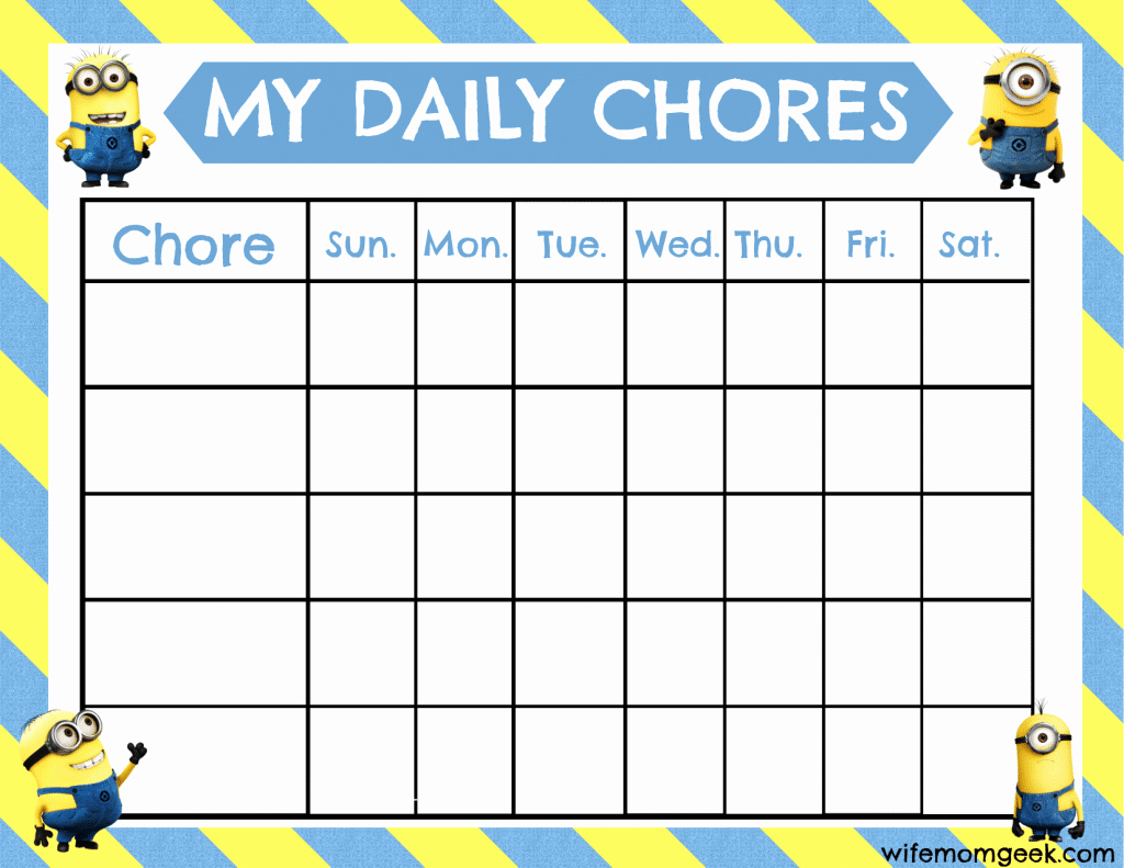 Blank Printable Chore Charts Awesome Minion Chore Chart Free Printable