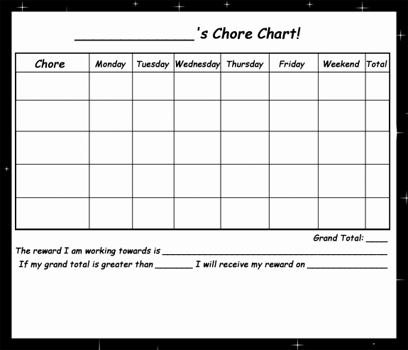 Blank Printable Chore Charts Inspirational Blank Chore Chart Template