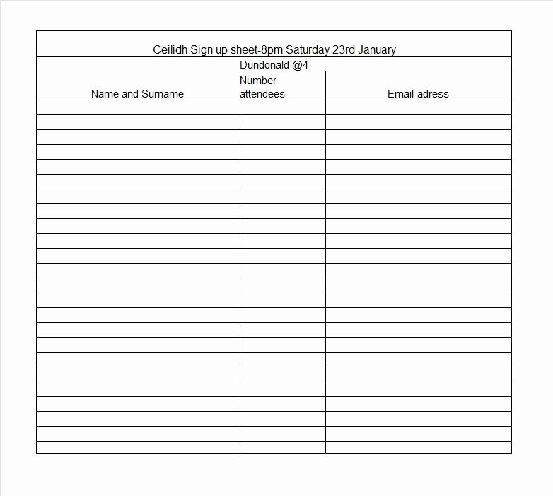 Blank Sign In Sheet Fresh 40 Sign Up Sheet Sign In Sheet Templates Word &amp; Excel