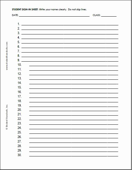 Blank Sign In Sheet Inspirational Free Blank Printable Student Sign In Sheet with 30 Rows