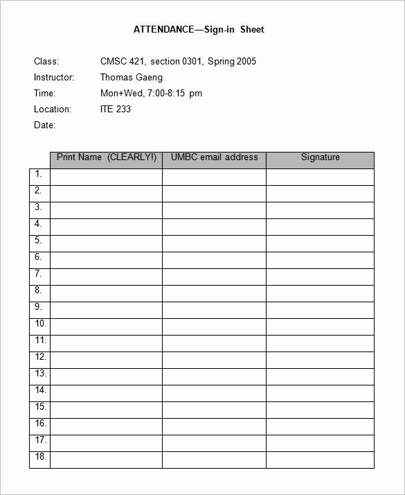 Blank Sign In Sheet New attendance Sign In Sheet Template