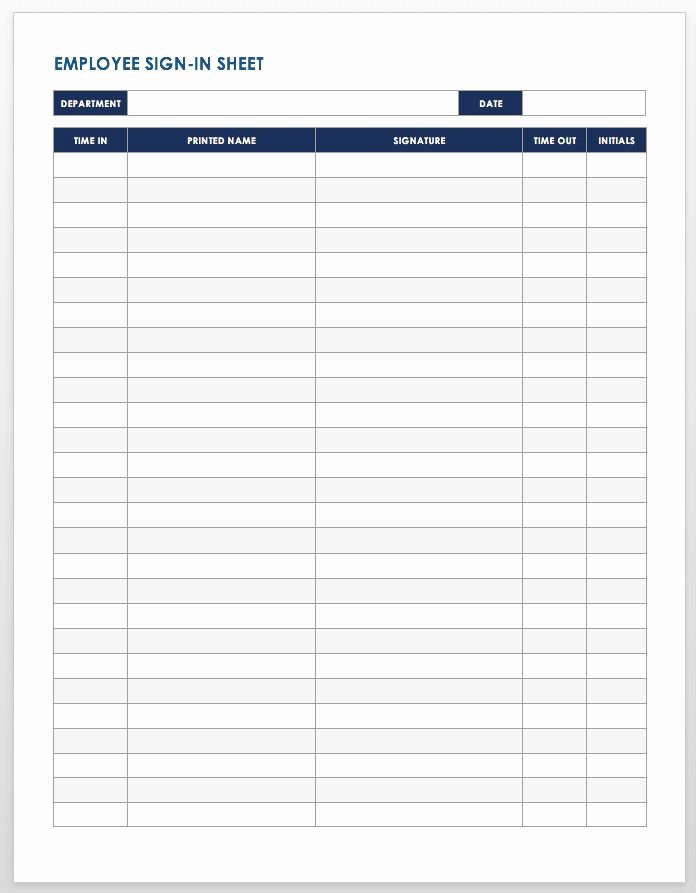 Blank Sign In Sheet Template New Free Sign In and Sign Up Sheet Templates