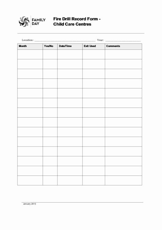 Blank Spelling Practice Worksheets Fresh Fire Drill Record form Child Care Centres Printable Pdf