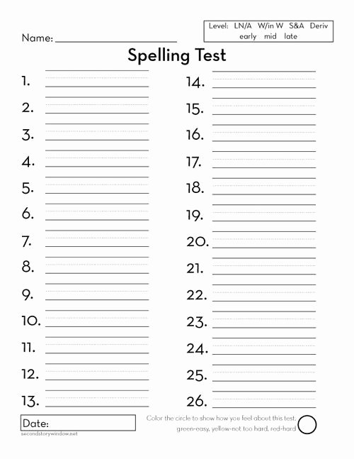 Blank Spelling Practice Worksheets New Spelling Test Template